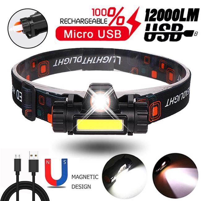 12000LM Waterproof Powerful LED Headlamp XPE + COB USB Rechargeable Headlight Head Torch Head Lamp