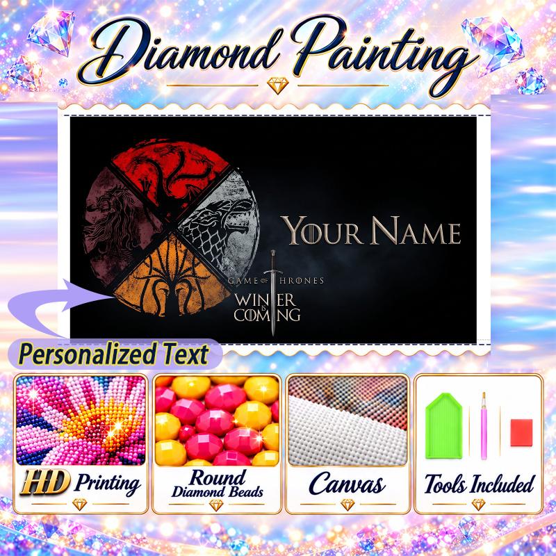 Game of Thrones 5D DIY Diamond Painting Custom Name Text, Full Drill Rhinestone Mosaic Art Home Gift