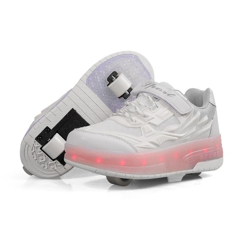 Детская светящаяся обувь, двухколесные беговые дорожки, четырехколесные роликовые коньки, перезаряжаемые взрослые колеса, шнурки, фонари, мужская и женская спортивная обувь