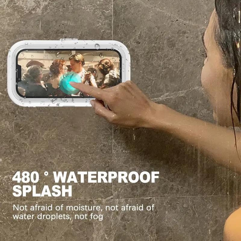 161° Rotation Waterproof Shower Phone Holder with Angle Adjustable, Wall Mounted Phone Holder for Bathroom Kitchen