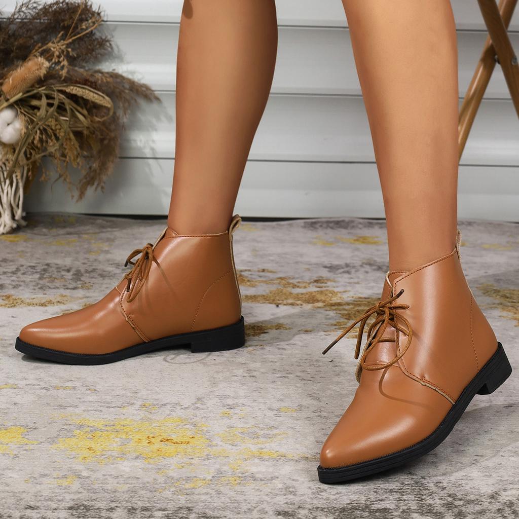 Осень и Зима Новые Остроносые Удобные Повседневные Рабочие Ботинки Модные и Сексуальные Большого Размера На Шнуровке Короткие Ботинки для Женщин