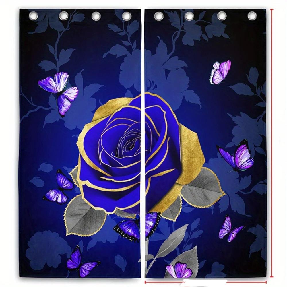Blue Rose Butterfly High Shading Drapes Fashionable Printed Drape ideal for Bedroom Space Space Kitchen Area and Living Room Home Decor 2 Panels1