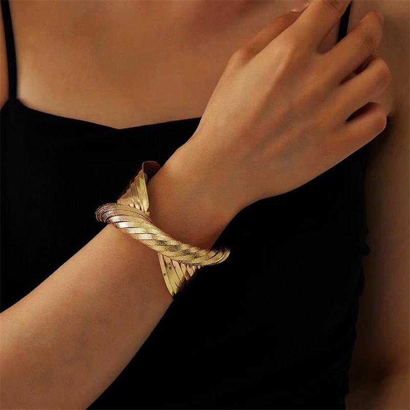 Gold Color Punk Irregular Metal Geometric Wide Bracelets for Women Men Vintage Smooth Twisted Cross Cuff Bangles Party Jewelry