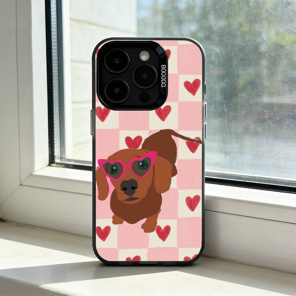 Милый такса-сосиска D-Dog Чехол для телефона iPhone 17,16,15,14,13,12,11 Plus,Pro Max,XS, Цветной Серебряный Внутренний Чехол