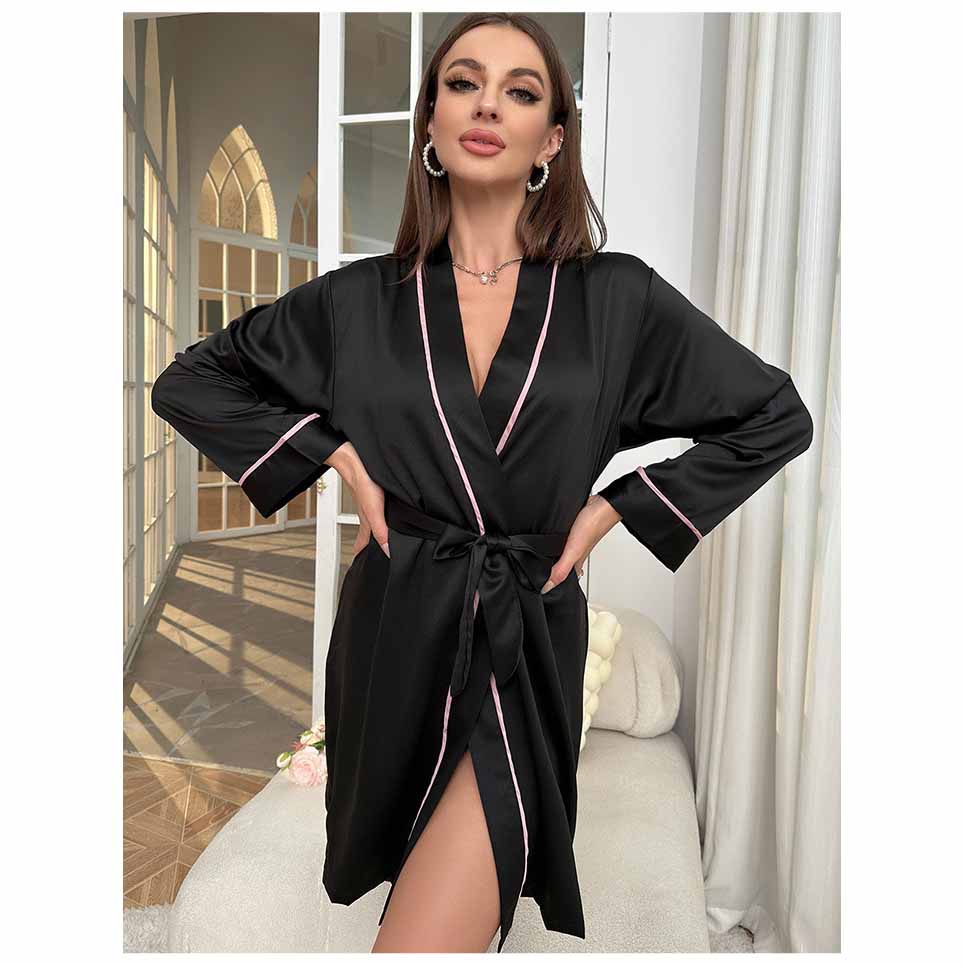 Женский атласный халат с V-образным вырезом, кимоно, банный халат, домашняя одежда, пижама из искусственного шелка для дома и спа