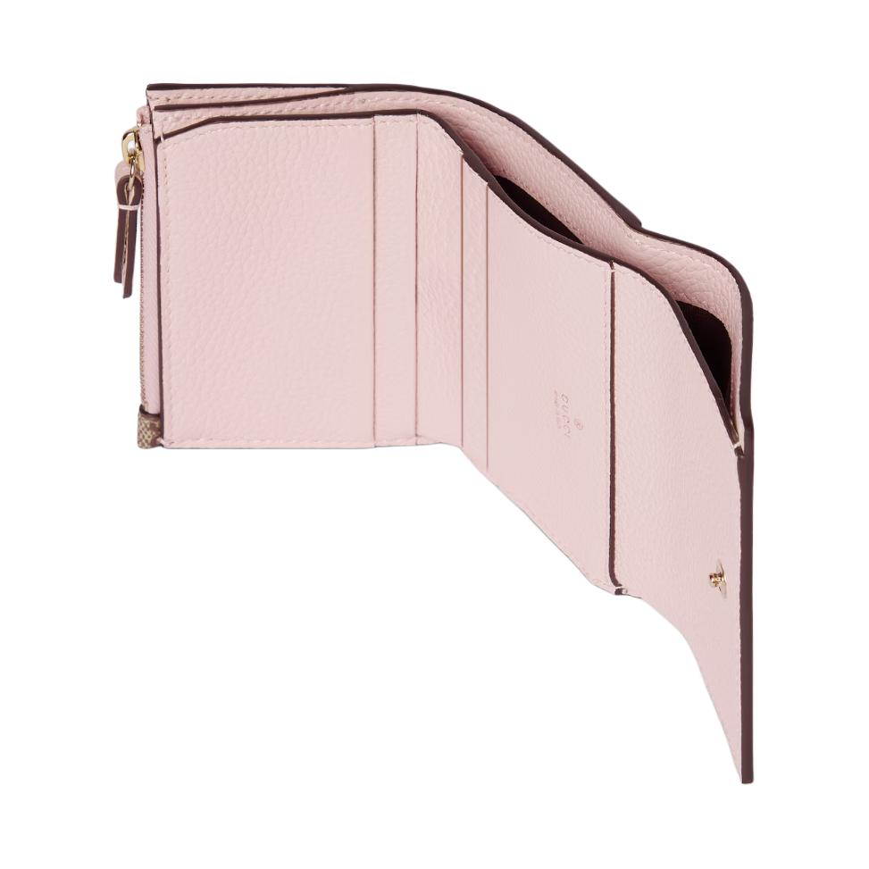 Gucci GG Marmont Leather & Canvas Bi-Fold Wallet, Pink with GG Supreme Base, Gold GG Hardware, Women's Mini Wallet for Daily Use 837957-AAFXM-5743