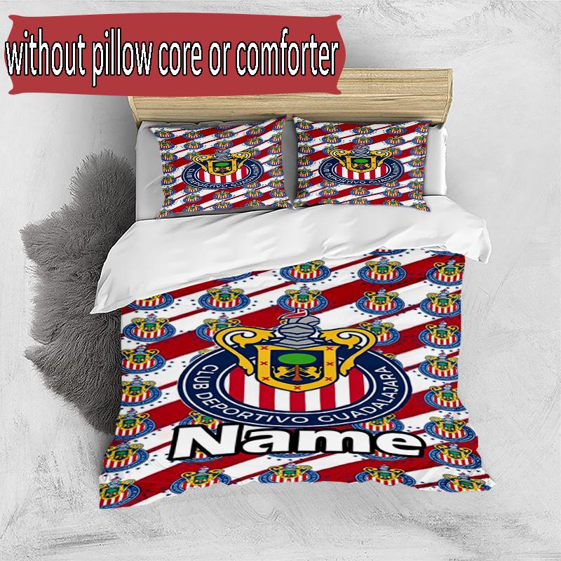 3pcs Duvet Cover Set (1*Duvet Cover + 2*Pillowcase, Without Core), Custom Name Club Deportivo Guadalajara Pattern Bedding Set, Home Bedroom Decor Gift