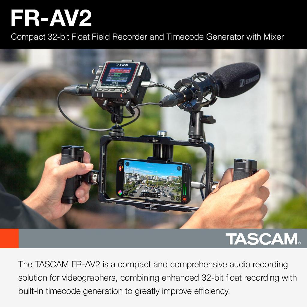 TASCAM FR-AV2 32-bit Float Compatible 2ch Portable Field Recorder/timecode Generator Dual AD Converter Timecode Synchronization Audio Interface