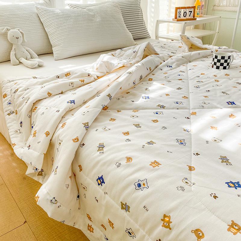 Cool Cotton Summer Thin Quilt, Machine Washable Single Double Pure Cotton Quilt, Air Conditioning Summer Blanket