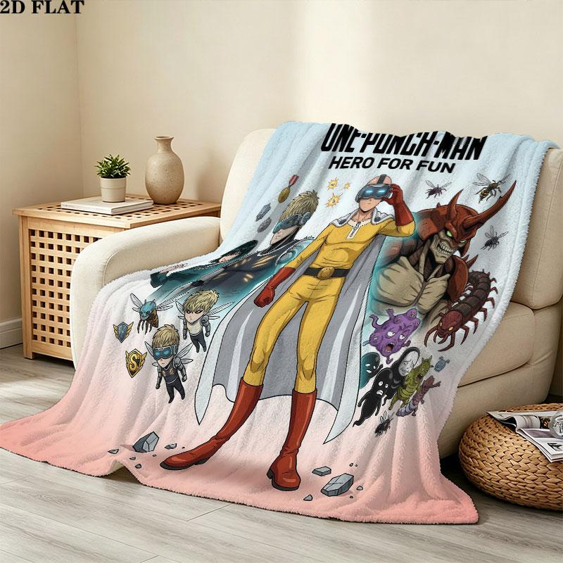 1PC Onepunch Man Patterned Flannel Blanket Suitable For All Seasons For Home Decor Warmth And Comfort Gifts Holiday Present