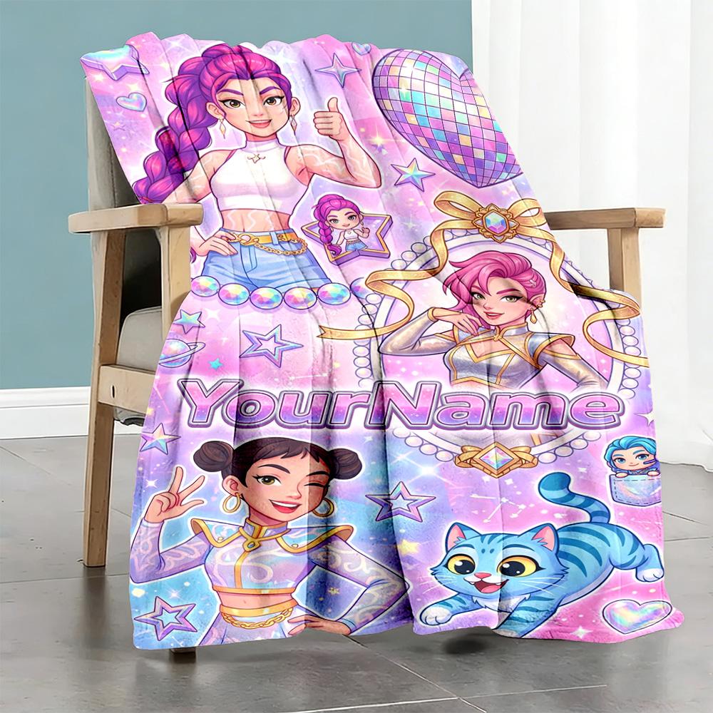Demon Hunter Girls 8 Personalized Text Blanket Cozy Personalized Blanket Soft Warm Cozy Throw For Livingroom Seaside Bedding Couch