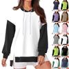 Women's Fashionable Casual Hoodie Long Sleeved Drawstring Pullover Solid Color Splicing Printed Loose Slit Sweatshirt