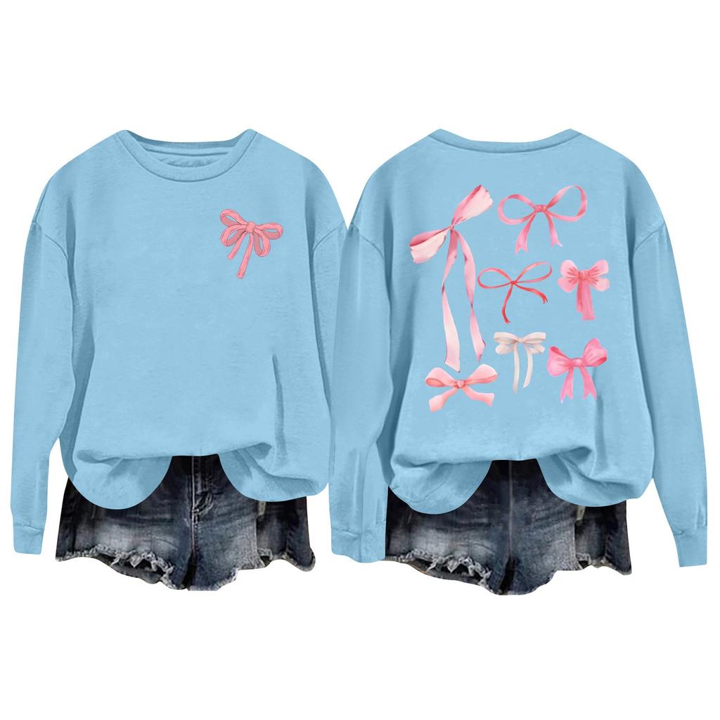 Women's Casual Loose Bow Print Round Neck Long Sleeve Hoodie