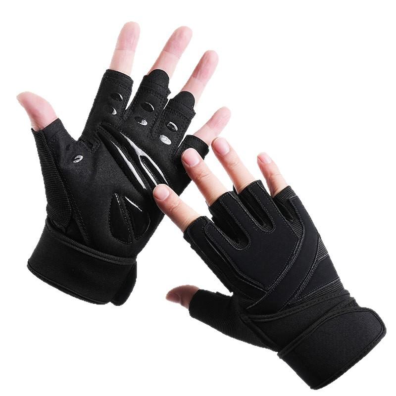 Фитнес-перчатки с половиной пальцев для занятий спортом на открытом воздухе, тренировок в зале, подтягиваний, работы с гантелями и поднятия тяжестей, с удлиненной защитой запястья