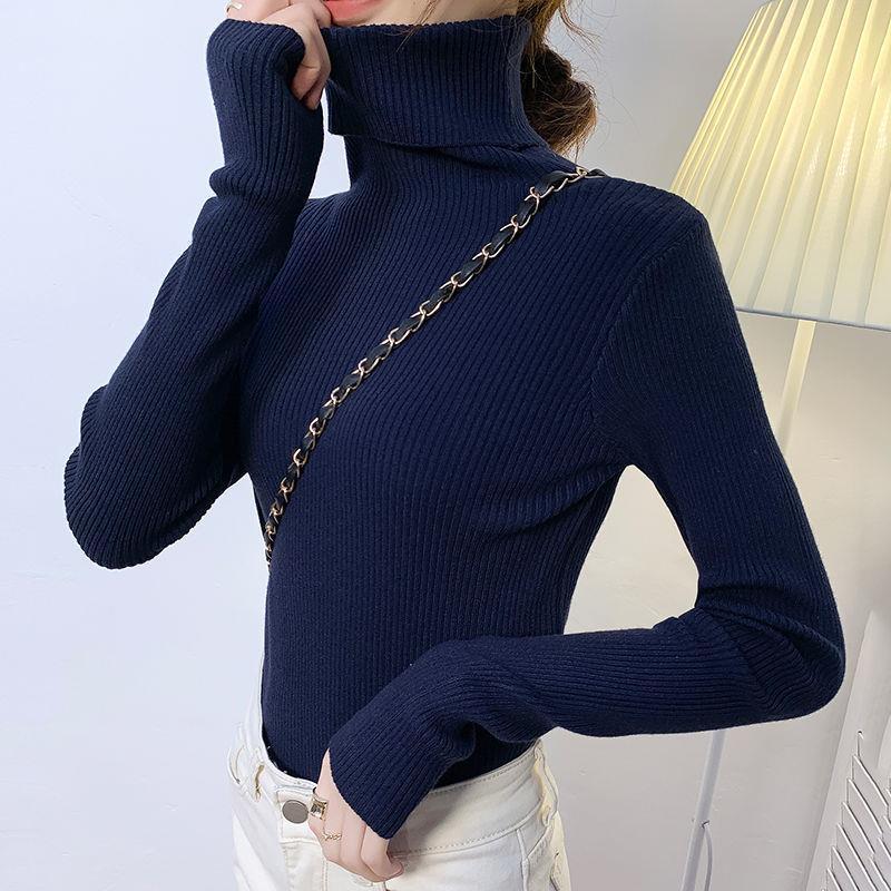 GMXIA Large-sized High-neck Sweater, Women's Autumn and Winter Pullover, Long-sleeved Base Layer, Women's Knitted Sweater