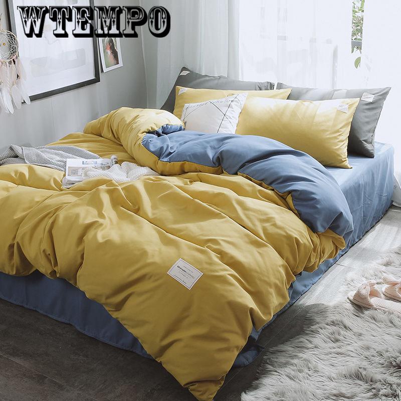 Простой комплект постельного белья из четырех частей хлопка из атласа с вышивкой из чистого хлопка