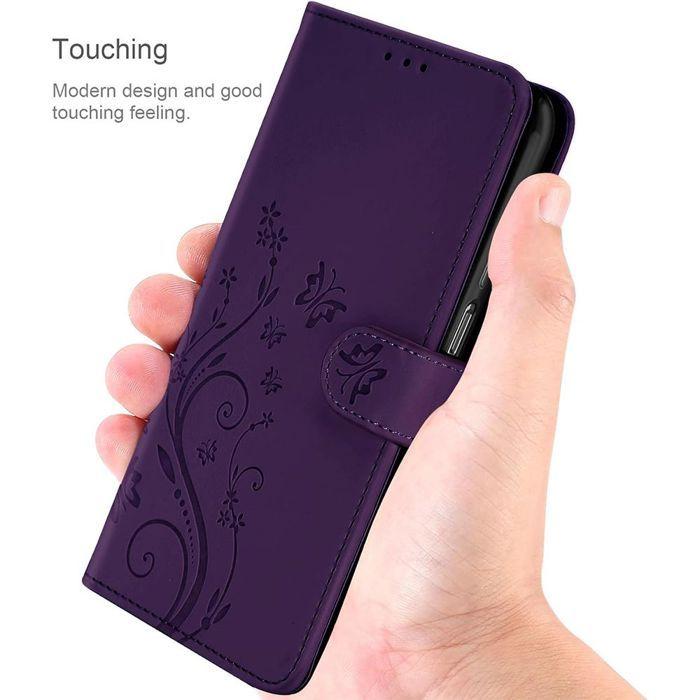 Coque de Protection - BOOLING - pour Samsung Galaxy A17 5G/4G - Cuir PU Papillon Violet Nuit - 2 Vitres