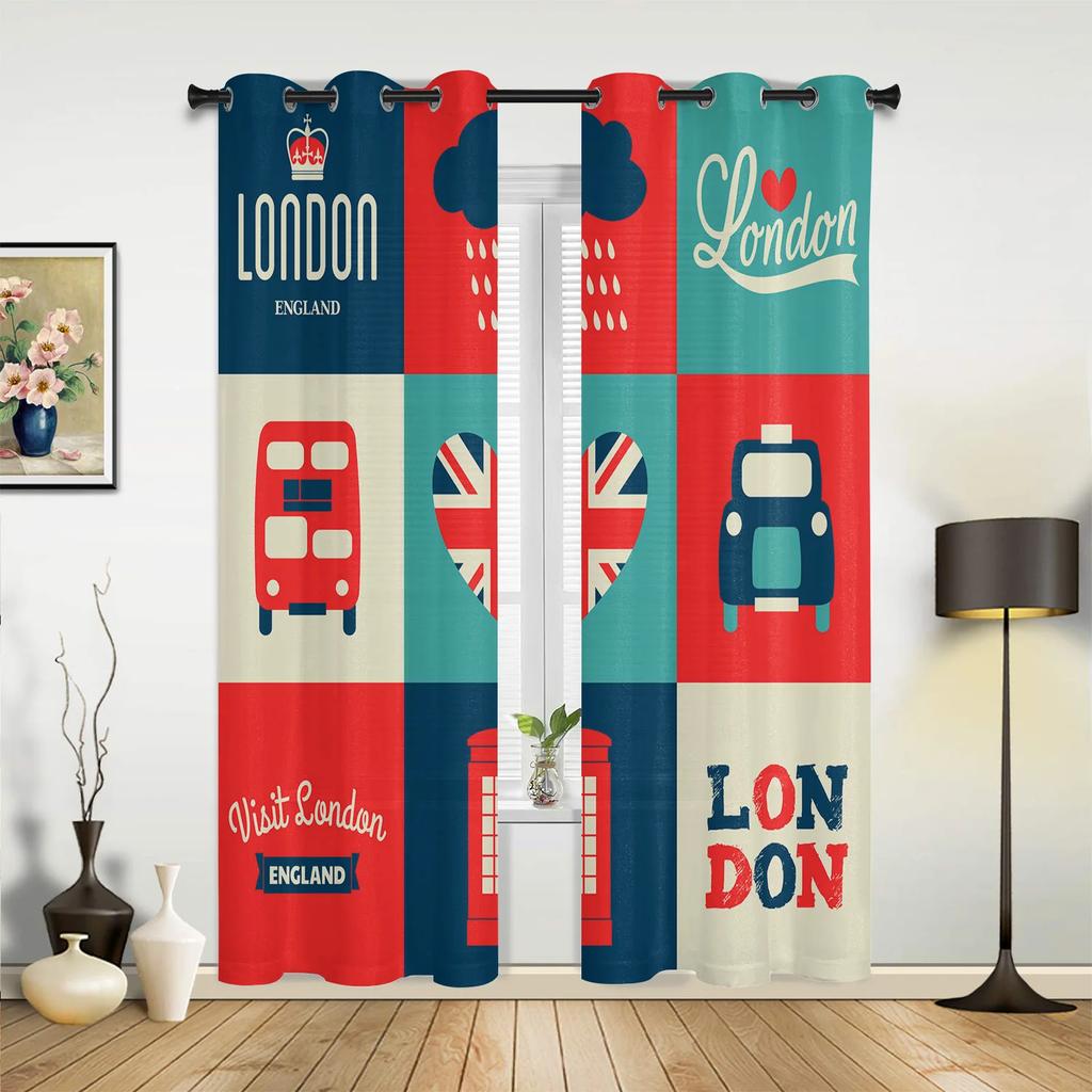 London Telephone Booth Curtains for Bedroom Living Room Drapes Kitchen Children's Room Window Curtain Modern Home Decor