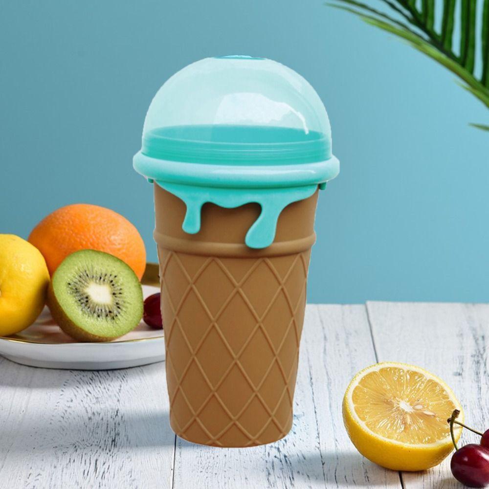 Ice Cream Shape Squeeze Cup with Straw Spoon Smoothies Cup DIY Smoothies Making Cup Summer