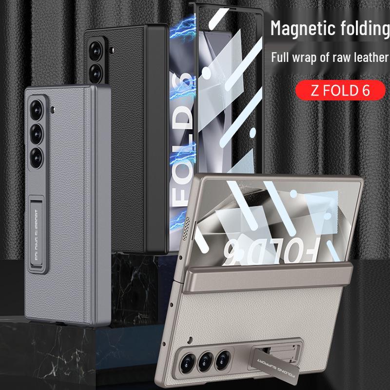 Чехол для Samsung Z Fold6: Гладкая кожа, Магнитная петля, Встроенная защитная пленка для экрана, Креативный трансграничный дизайн