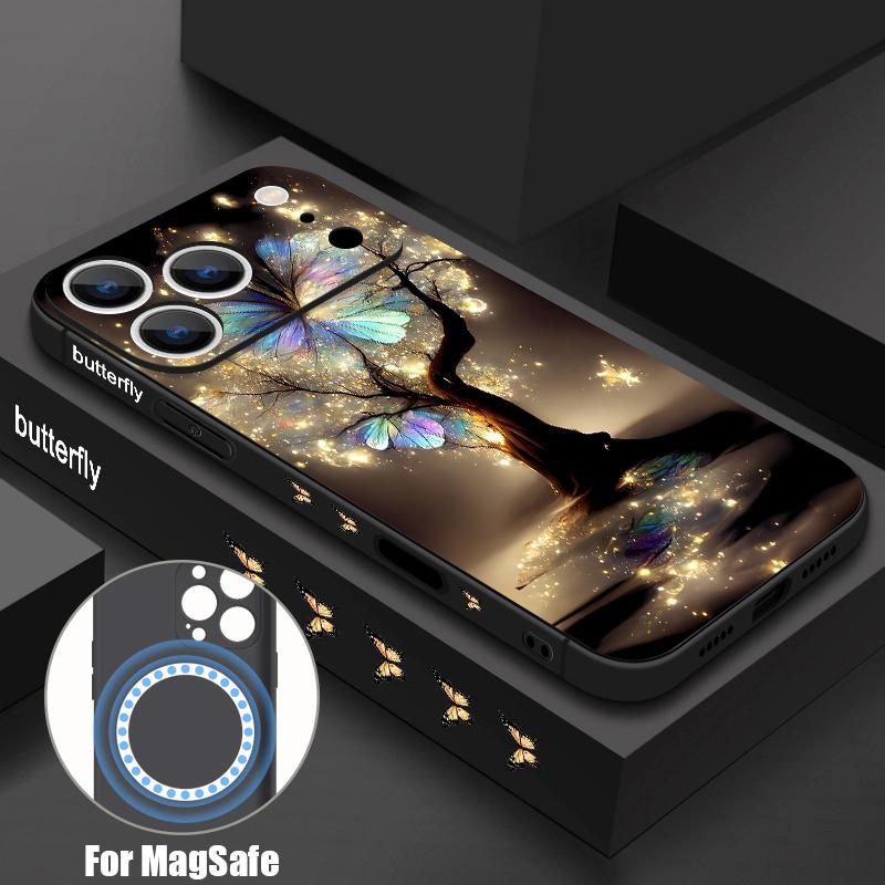 Светящийся Фантастический Дерево Бабочка Чехол Для iPhone 17 Pro Max Магнитный Для Magsafe Силиконовая Крышка Для iPhone 16 Pro Max Funda iPhone 15 14 13 12 11 16E