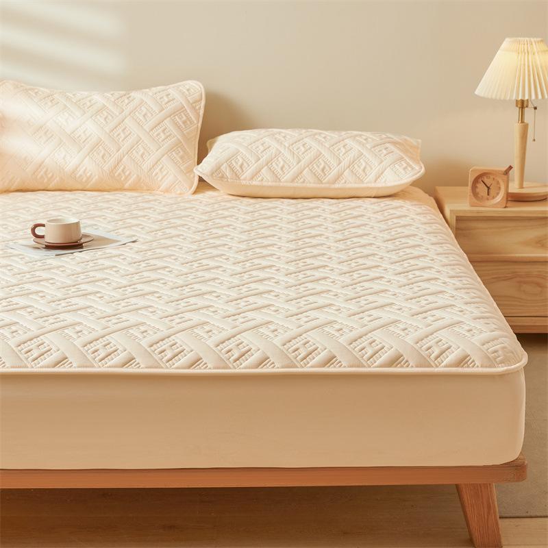 Class A Raw Cotton Soybean Padded Mattress, Thickened Solid Color Cotton Mattress, Mattress Protective Cover, Dust-proof and Non-slip Bed Sheet Cover