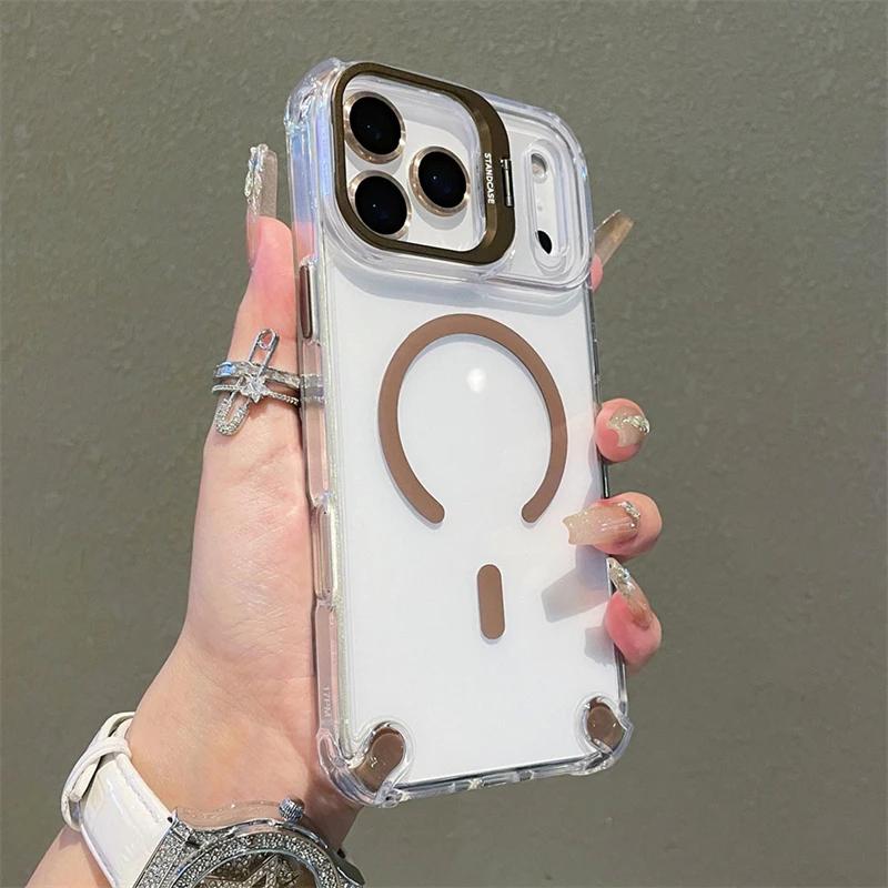 Новый Прозрачный Магнитный Чехол Для iPhone 17 Pro Max 17Air 17Pro Чехол Для Беспроводной Зарядки Magsafe Со Стеклянной Защитой Линзы Крышка-Подставка