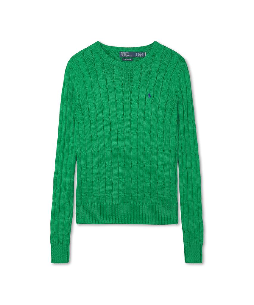 POLO RALPH LAUREN W Cable Knit Cotton Crewneck Sweater - Green