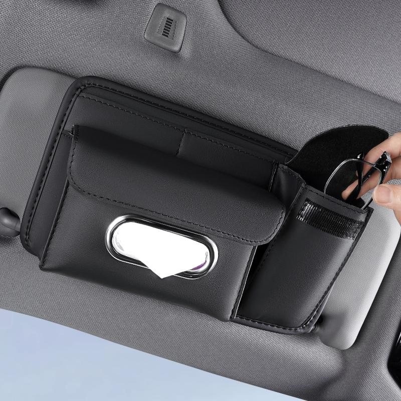PU Leather Car Sun Visor Organizer Glasses Card Holder & Tissue Box For Jeep Renegade Wagoneer Avenger Recon Wrangler JK Patriot