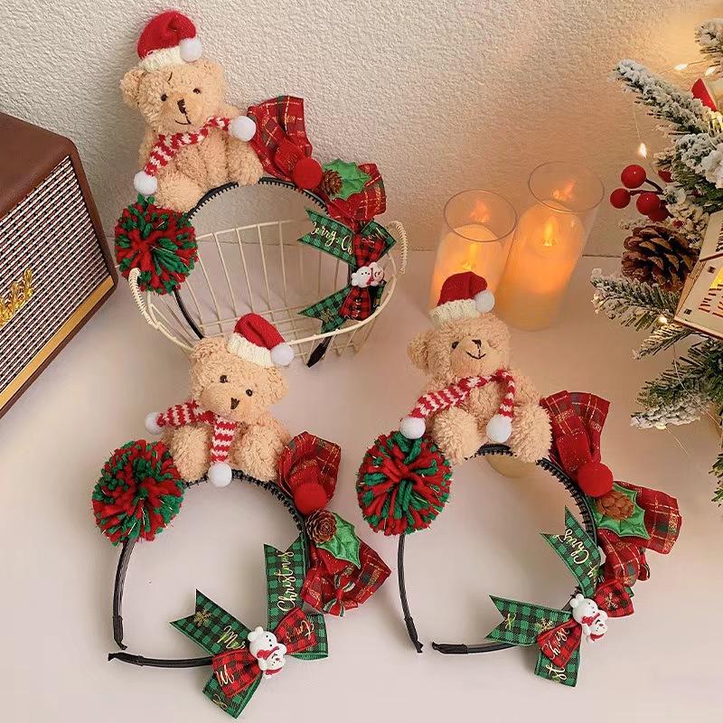 Adorable Bear Headband For Girls Colorful Knit Christmas Hair Accessory