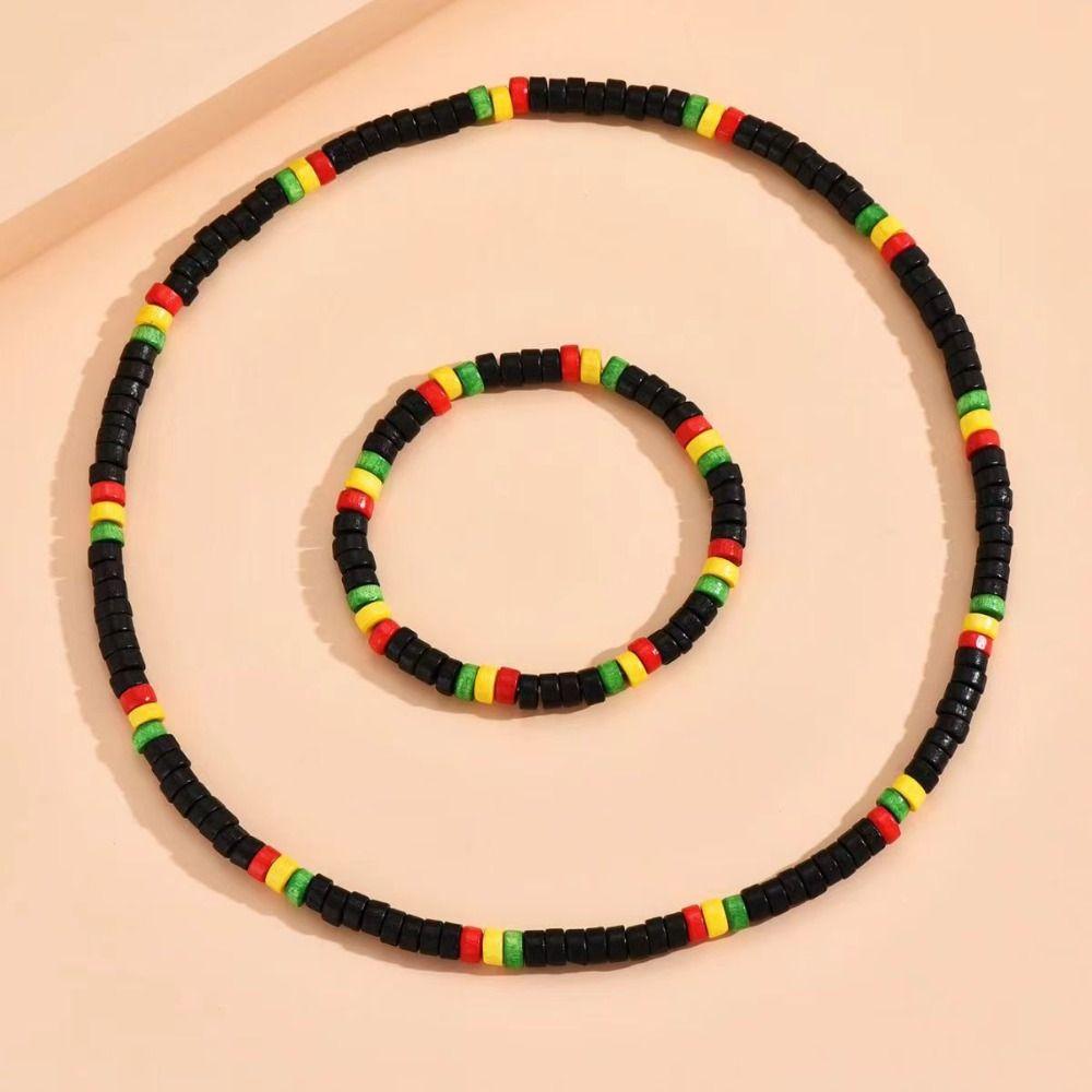 Хип-хоп эластичный браслет ожерелье ручная веревка ретро деревянные бусины комплект ювелирных изделий студент