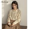 2025 Japanese Mori Girl Style Spring Autumn Women Basic Shirt Simple Solid Ladies' All-Match Blouse Casual Loose Cotton Linen Blouse