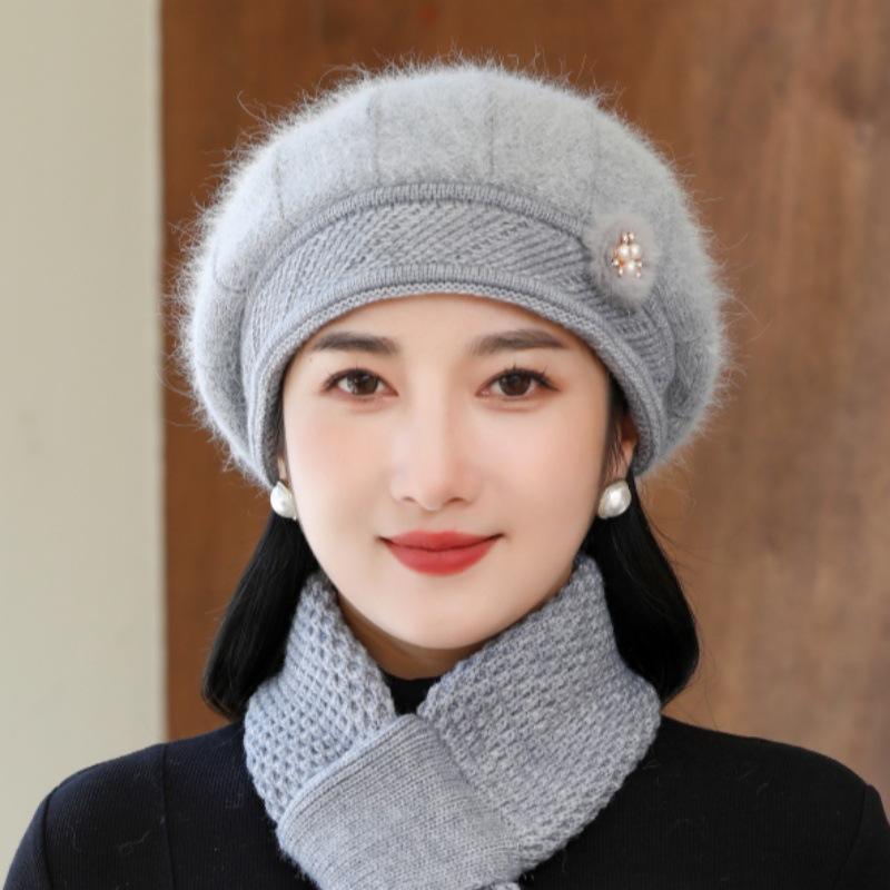 Берет из искусственного меха кролика, осенне-зимняя утолщенная теплая вязаная шерстяная шапка, головной убор