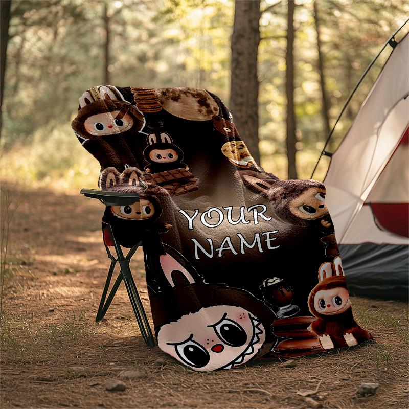 Customizable Labubu Throw Blanket – Personalized Name, All-Season Cozy Snug Blanket, Machine Washable, Personalized Blanket
