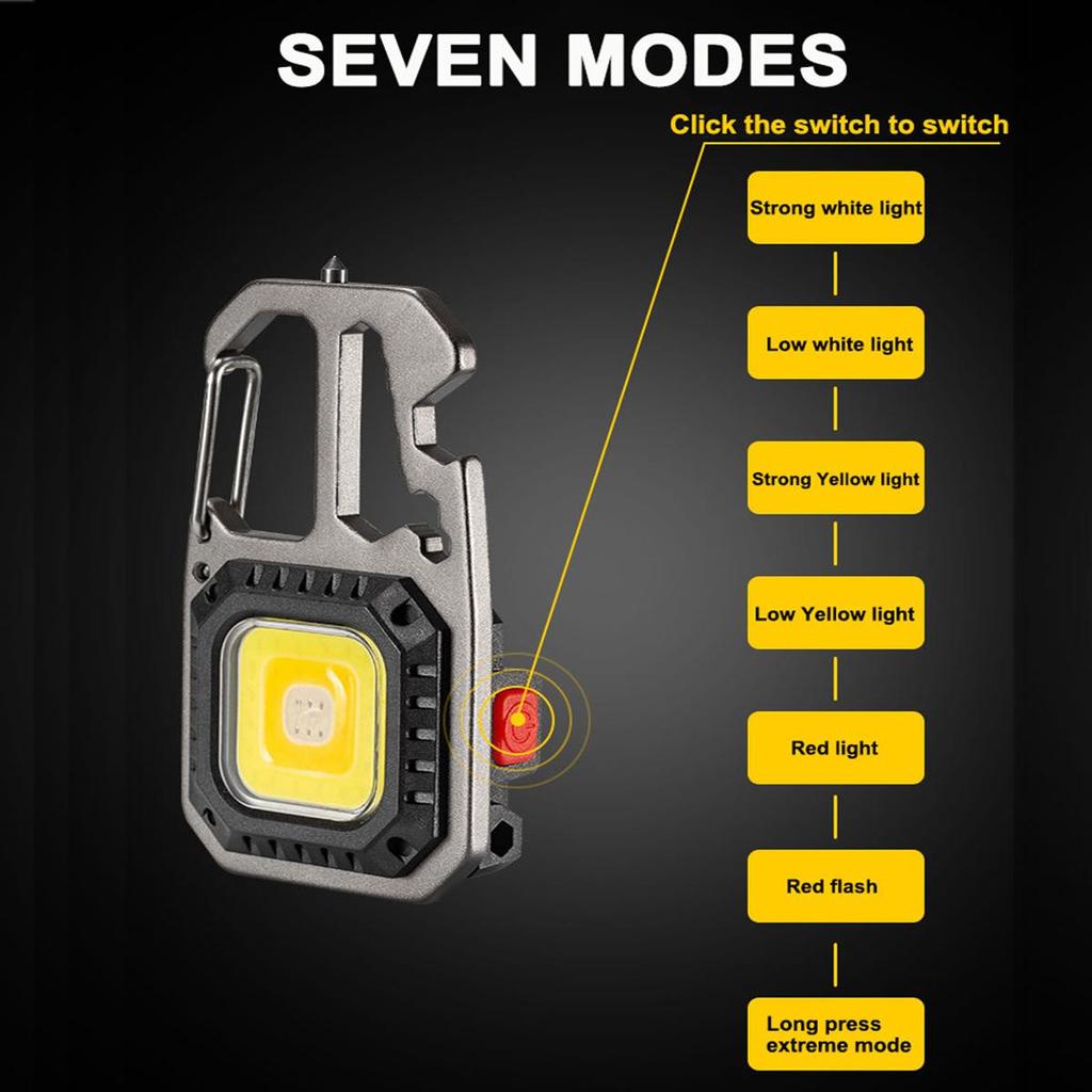 Mini LED Work Lights Portable Keychain Flashlight Outdoor Camping COB Lamp With Wrench Emergency Broken Window Bottle Open Ligh