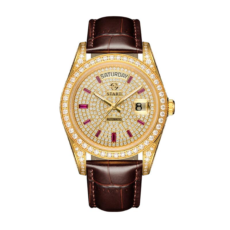 Start Мужские часы Gypsophila, официальные подлинные часы с бриллиантами, водонепроницаемые автоматические механические часы, функция даты и недели