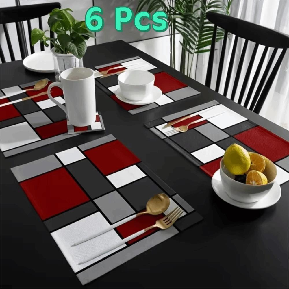 6 Piece Plaid Pattern Geometric Aesthetic Placemat Waterproof Dinning Table Mat Restaurant