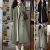 Women Autumn Winter Long Woolen Coat Lapel Long Sleeve Double-breasted Pockets Outwear Solid Color Warm Lady Overcoat