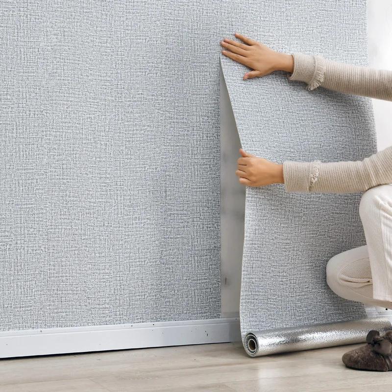 Самоклеящиеся обои под имитацию льна Ремонт Спальня Гостиная Фон Влагостойкие Плеснестойкие Обои из вспененного материала