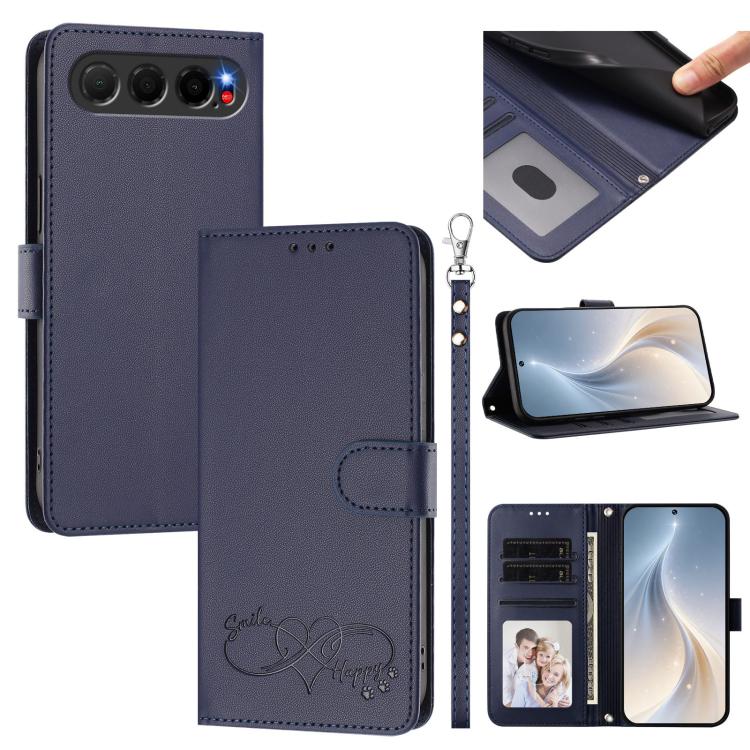 Happy Heart Pattern Magnetic Closure Vegan Leather Phone Case With Wrist Strap For ZTE Blade A56 4G