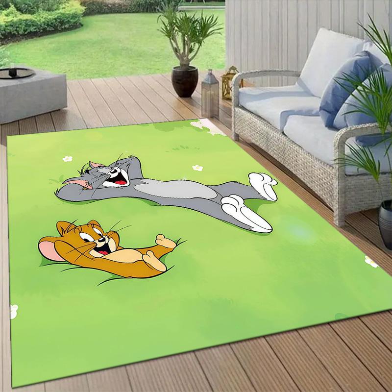 Tom and Jerry2 Flannel Pattern Square Carpet,Area Rug,Carpet Rug for Living Room Bedroom Sofa Playroom Decor,Non-slip Floor Mat