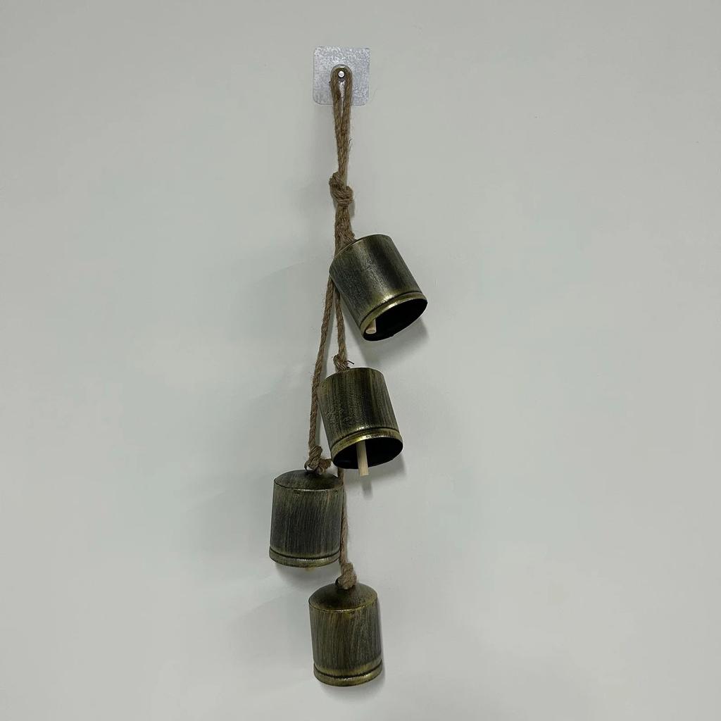 Brass Bells Hanging Tibetan Cow Bells Handmade With 4 Bells Jute Rope For Trending Christmas Decor