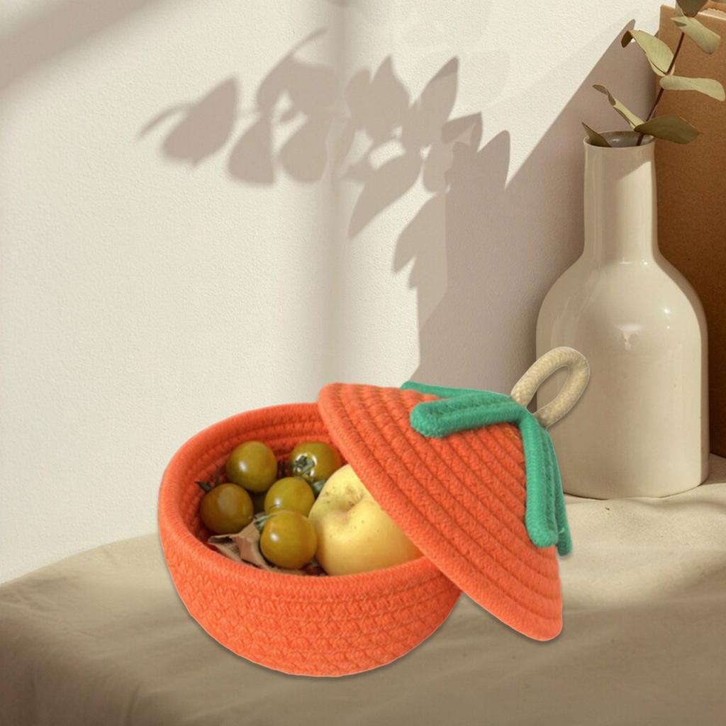 Корзина для хранения из хлопковой веревки в форме тыквы, плетеная вручную, для закусок, настольный органайзер для дома или офиса, украшение прихожей