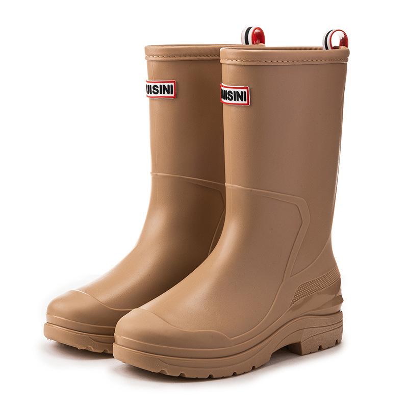 Модные средние и высокие резиновые сапоги женская мода универсальный пучок устье бархатные теплые четырехсезонные дождевые туфли взрослые уличные водные туфли