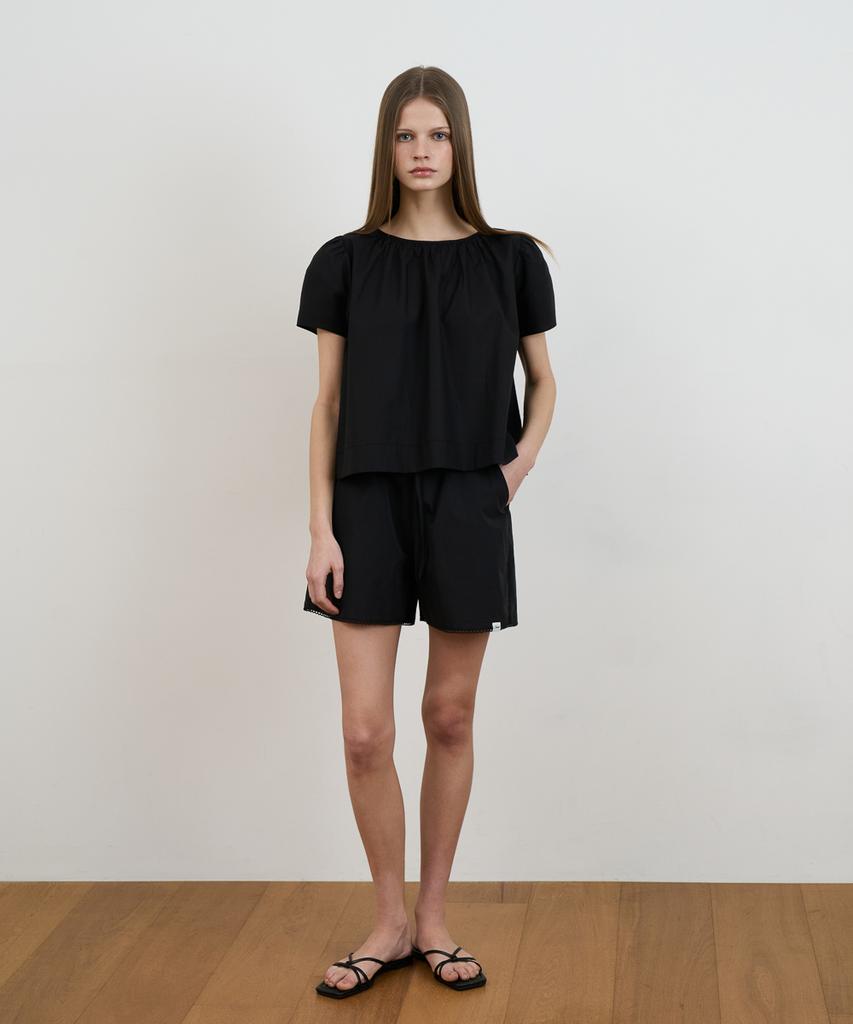 DEHEVE Volume Shirring Blouse [Black]