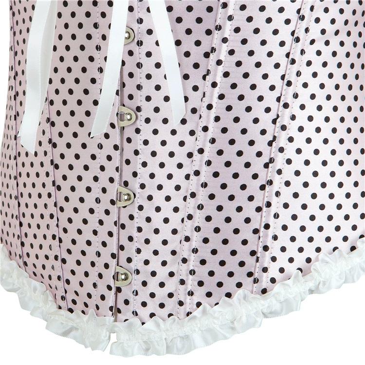 Светло-розовый женский корсет в горошек со складками, длинный европейский и американский корсет