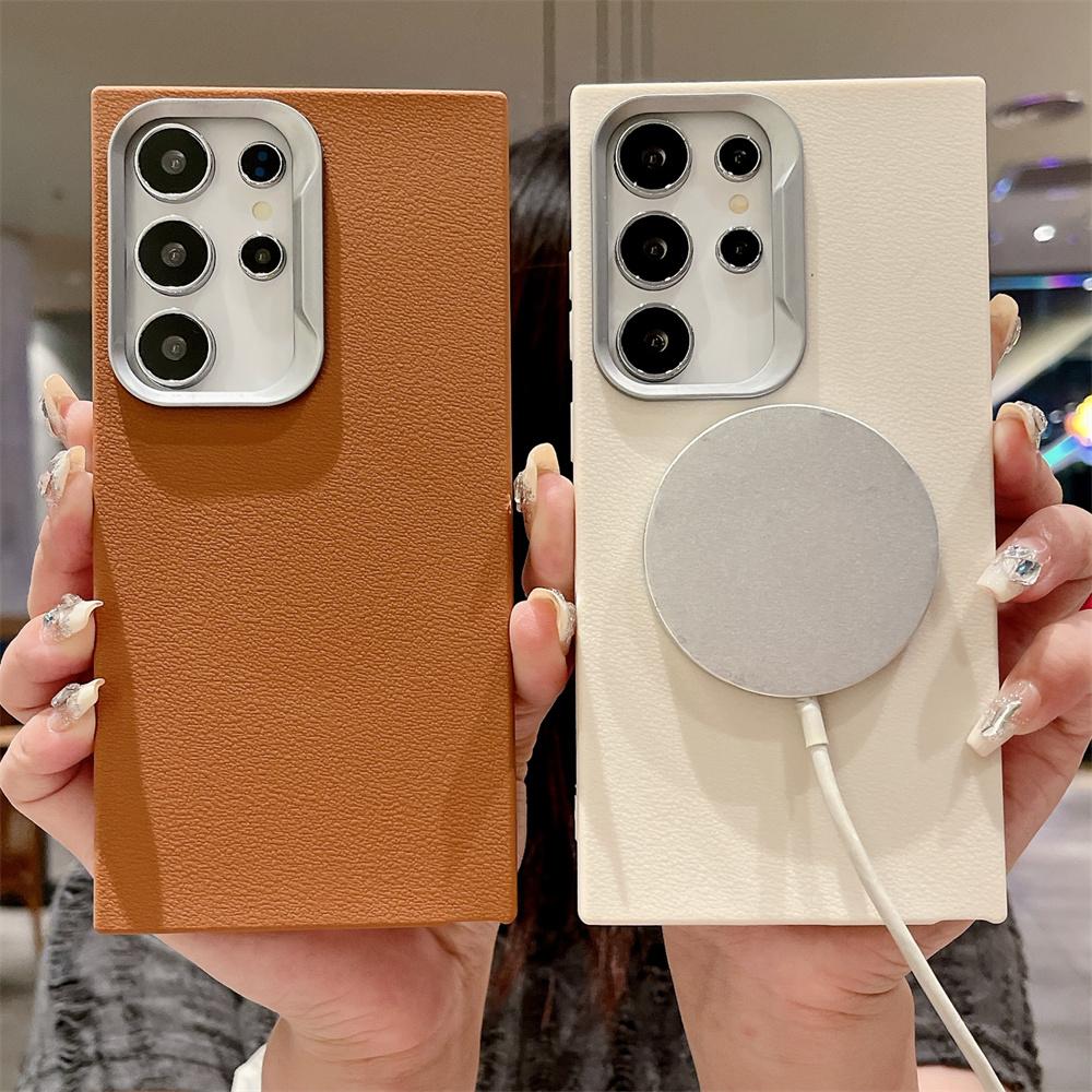 Leather For Magsafe Case For Samsung Galaxy S24 S23 Ultra S22 Plus S21 FE Ultra Magnetic Wireless Charge Shockproof Cover