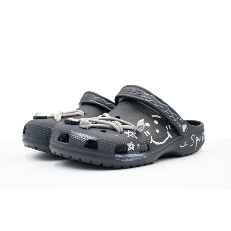 Crocs Классические клоги Смайлик Граффити EVA Забавные плетеные туфли с отверстиями Унисекс Черные