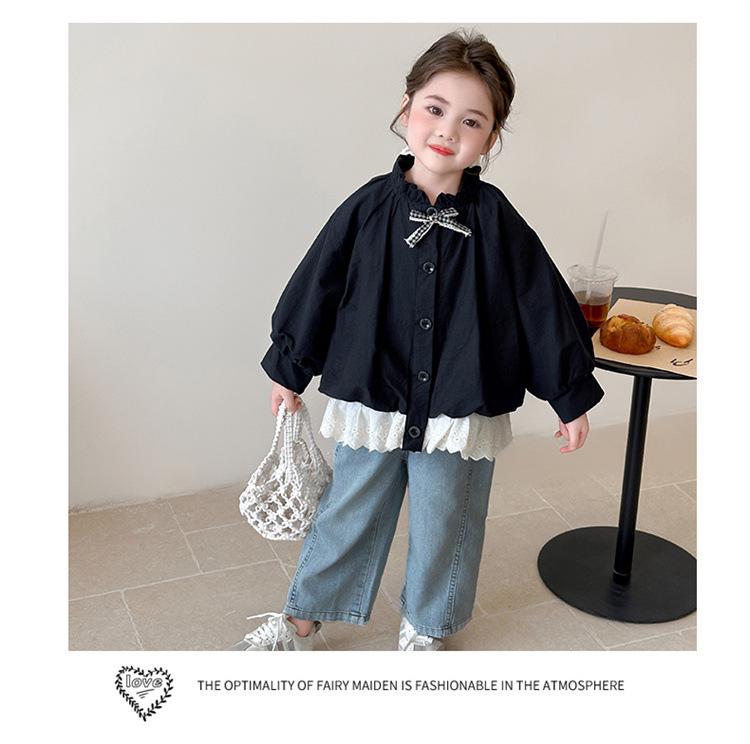 Куртка для девочек в корейском стиле с бантом - 2025 Весна/Осень Легкий модный топ