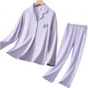 MiiOW Women's 100% Cotton Anti-Mite Antibacterial Simple Fresh Lapel Cardigan Couple Homewear Purple XL